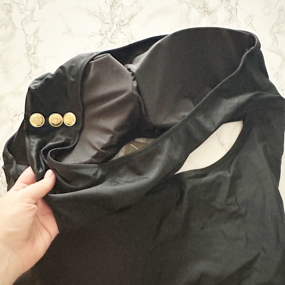J. Crew Black One Shoulder One Piece Swimsuit Cutout Gold Button‎ Detail Size 20 - Picture 8 of 12